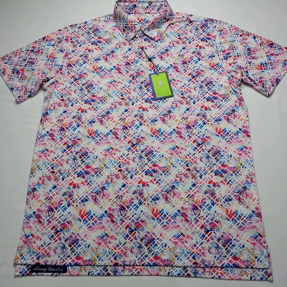 New Robert Graham Clubhouse Golf Polo Shirt Medium  UV Moisture Wicking
